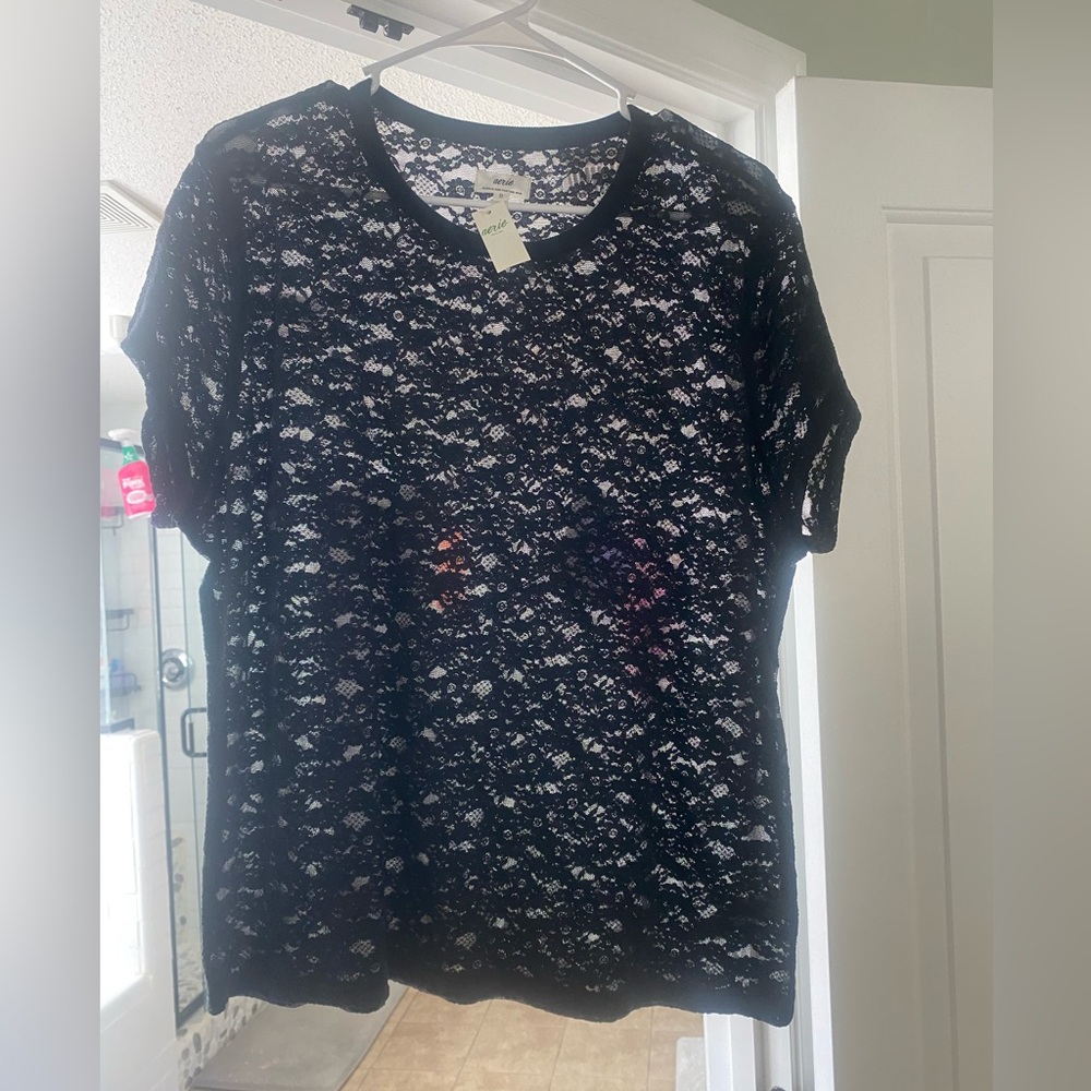 Aerie Black Lace Short Sleeve Top
